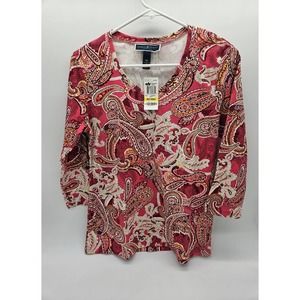 New Ladies Karen Scott Print Blouse Size Med/Pet